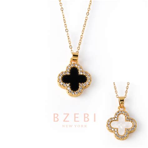 Bzebi K Gold Clover Necklace Four Leaf Diamond Pendant Emas Anti