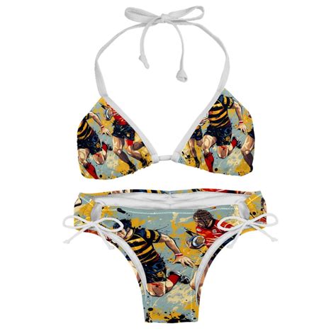 Football Detachable Sponge Adjustable Strap Bikini Set Two Pack Swim Wear One Piece Swimsuits
