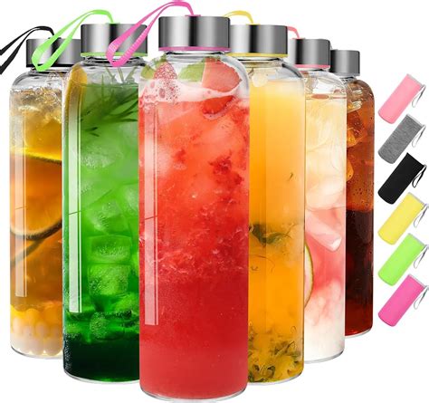 Zuzoro 6 Pack 18oz Juice And Beverage Glass Water Bottles For Juicing Or Kombucha