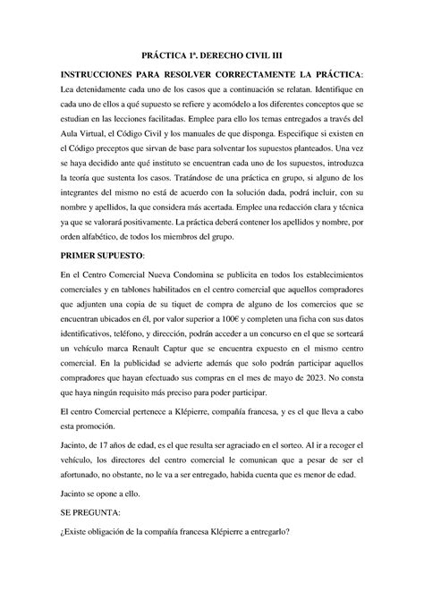 PRÁ Ctica 1ª Derecho DE Obligaciones PRÁCTICA 1ª DERECHO CIVIL III