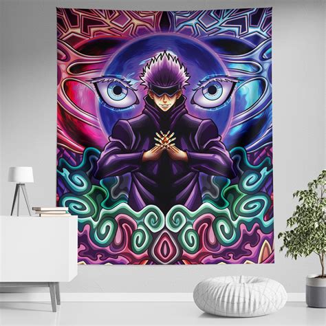 Trippy Gojo Satoru Hollow Purple Jujutsu Kaisen Tapestry Anime Ape