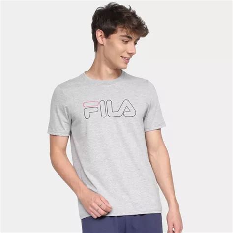 Camisa Fila Letter Outline Cinza Masculino Frete Gr Tis