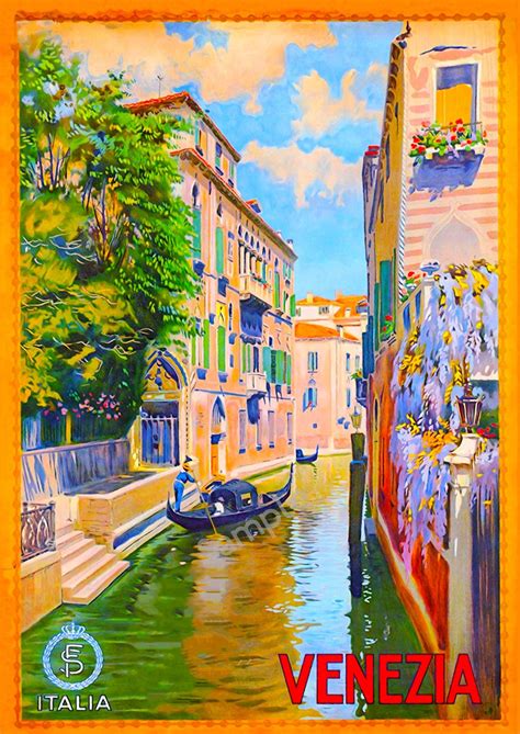 Venezia Venice Canals Tourism Poster Retro Travel Poster Vintage