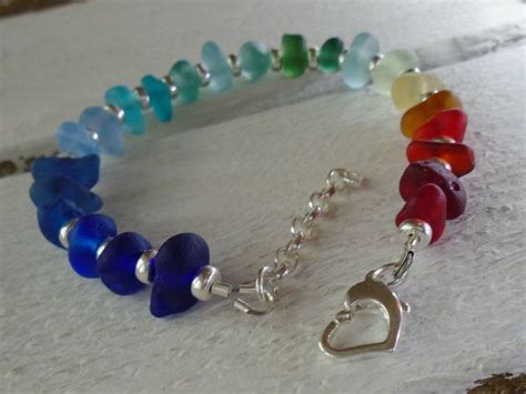 Rainbow Sea Glass Sterling Silver Bracelet Etsy Uk