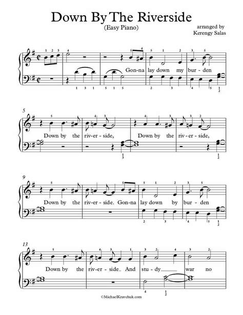 Free Piano Arrangement Sheet Music Down By The Riverside Michael