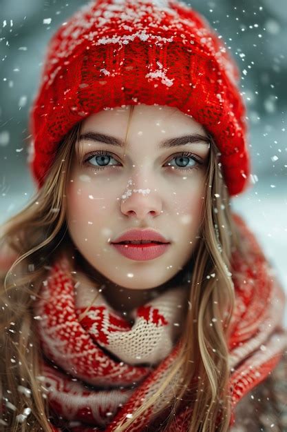 Premium Photo Woman Wearing Red Hat And Scarf