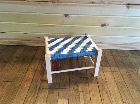 Ready To Ship Woven Turquoise Two Tone Foot Stool Beautiful Stained