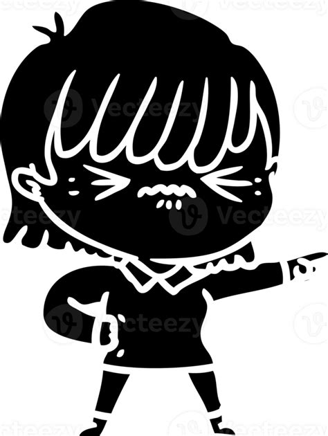 Annoyed Cartoon Girl Pointing Solid Black Icon 41040521 Png