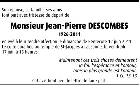 Jean Pierre Descombes Hommages