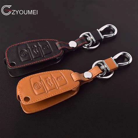 Genuine Leather Car Key Cover Button Key Ring Holder For Audi Q Q