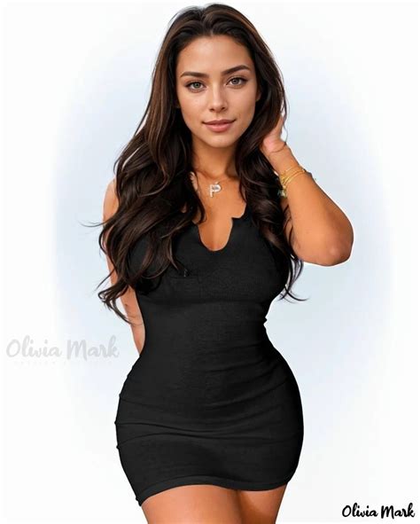 OliviaMark Sleek Sleeveless Deep V Neck Bodycon Mini Dress Featuring