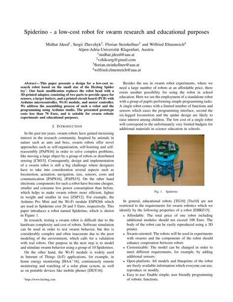 Pdf Spiderino A Low Cost Robot For Swarm Research And Swarm