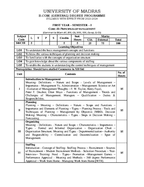 146C1B Principles OF Management UNIVERSITY OF MADRAS B GENERAL