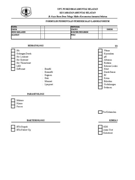 Form Permintaan Pemeriksaan Lab Pdf