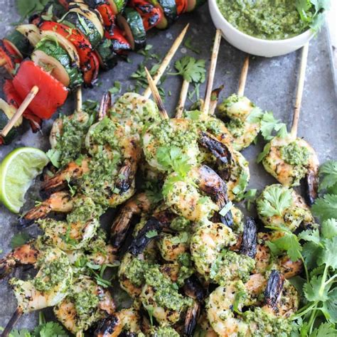 Easy Grilled Shrimp Skewers With Homemade Chimichurri Sauce