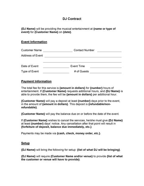 Dj Contract Template Wordtemplates Net