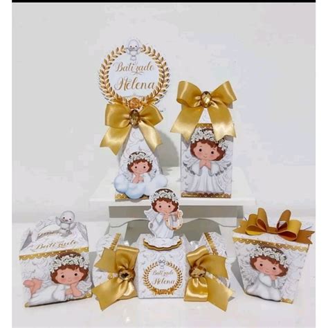 Doces Personalizados Batizado Branco E Dourado - Kit personalizados batizado branco e dourado (20 itens) | Shopee Brasil