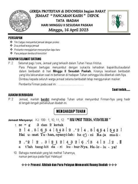 Tata Ibadah Hari Minggu Ii Sesudah Paskah Minggu 16 April 2023 Pdf