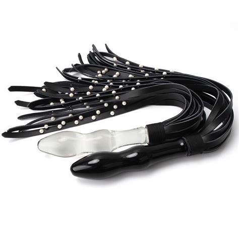 Glass Handle Anal Plug Real Leather With Pearl Whip Bdsm Kit Sex Fetish Spanking Toys For Adult