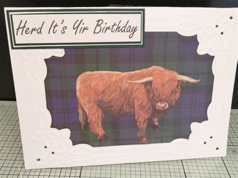 Highland Cow Card Happy Birthday To Moo Green Purple Etsy