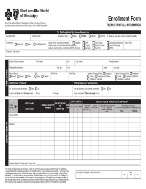 Bcbs Enrollment Form Printable Forms Free Online