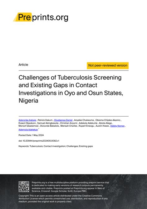 PDF Challenges Of Tuberculosis Screening And Existing Gaps In Contact