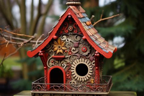 Aesthetic Harmony Captivating Brown And Red Birdhouse AR 32 Premium