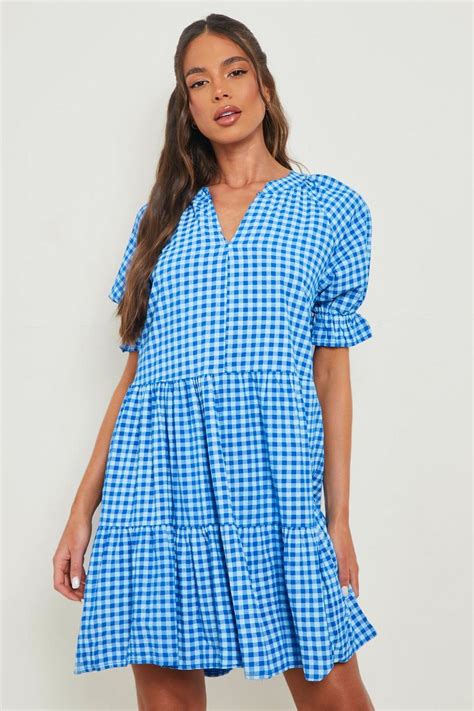 Gingham Tiered Smock Dress Boohoo