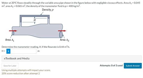 Solved Water At 20 Degrees C Flows Steadily Through The Chegg