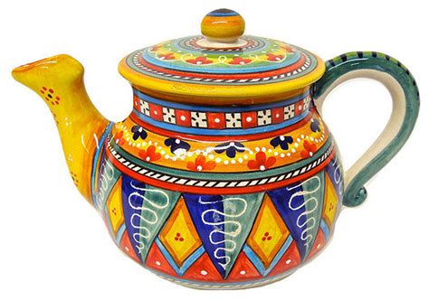 Deruta Ceramiche Sberna Antico Geometrico Teapot Mediterranean