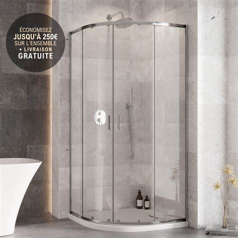 Cabine De Douche 80x80cm Chrome Semi Circulaire ZARYA Avec Receveur