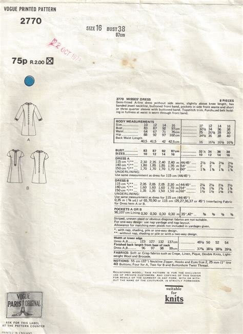 Vintage Vogue Sewing Pattern Dress B By Molyneux Ebay