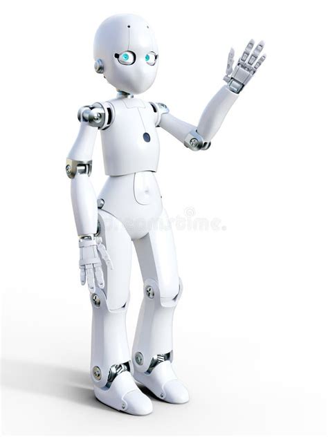 Representación 3D De Un Hola Que Agita Del Robot Blanco De La