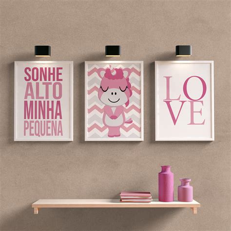 Kit Quadros Decorativos Quarto de Bebê Menina Wallze