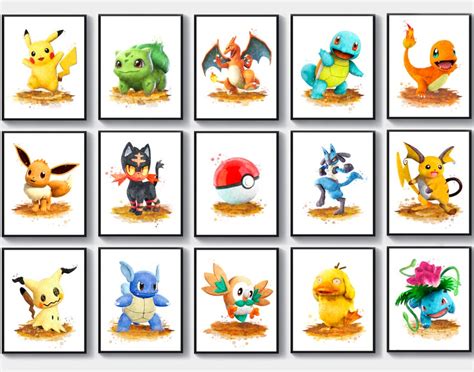 Pokemon Print Set Of Pikachu Watercolor Print Charizard Etsy