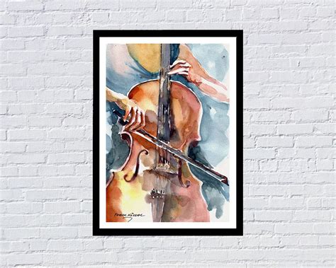 Cellist Watercolor Aquarell Painting By Faruk Koksal Fine Art Print