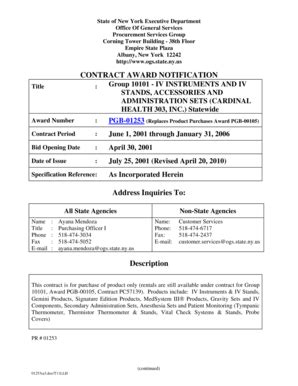 Fillable Online Ogs State Ny Award Front Sheet Form Office Of General