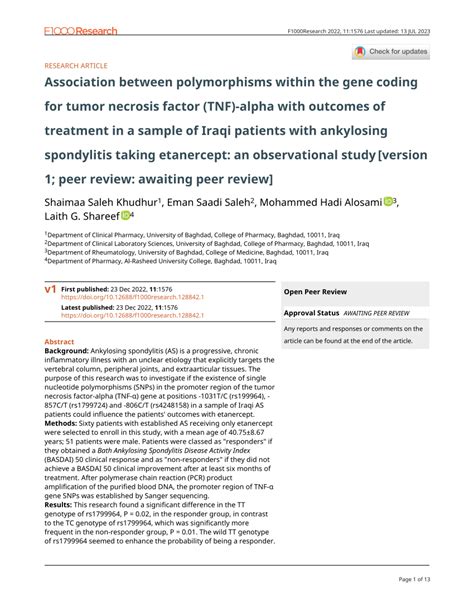 PDF Association Between Polymorphisms Within The Gene Coding For