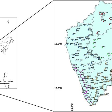 Southern region of India and sampling locations | Download Scientific ...