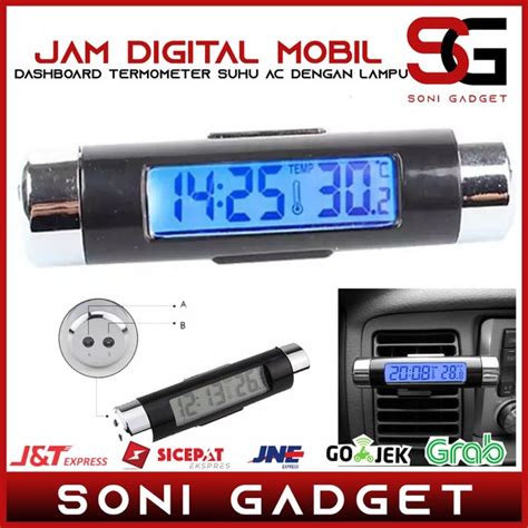 Jual JAM DIGITAL DASHBOARD MOBIL TERMOMETER SUHU AC DENGAN LAMPU