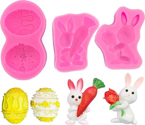 Uouyoo Easter Egg Silicone Mold For Chocolate 4 Egg 3 Bunny Shaped Mold Large Pink