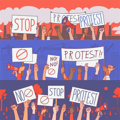 Protest With Hands And Political Placards Cartoon Vector Illustration