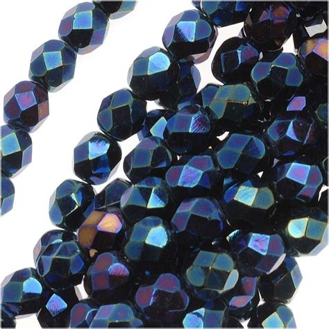 Czech Fire Polished Glass Beads 6mm Round Blue Iris 25 Pcs — Beadaholique