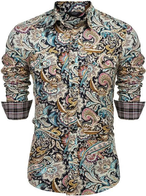 COOFANDY Men S Floral Dress Shirt Slim Fit Casual Paisley Printed Shirt