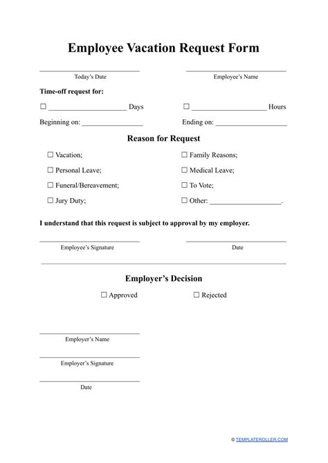 Simple Vacation Request Form Printable - Printable Forms Free Online