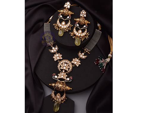 Tia Kundan Long Fusion Necklace Dual Tone Oxidized Necklace Long