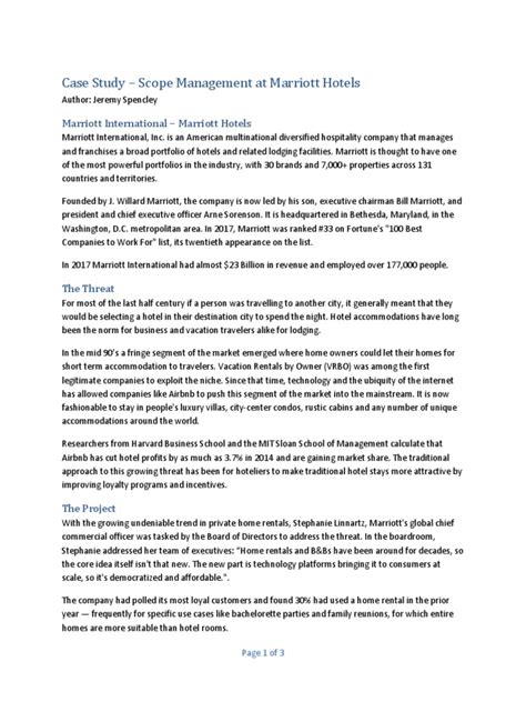 Case Study Scope Management At Marriott Hotels2 Pdf Marriott