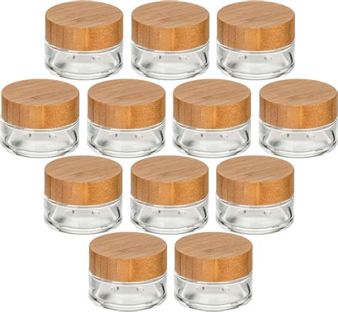 Gouveo 12er Set Cremetiegel 30 Ml Aus Glas Mit Holz Deckel Leere