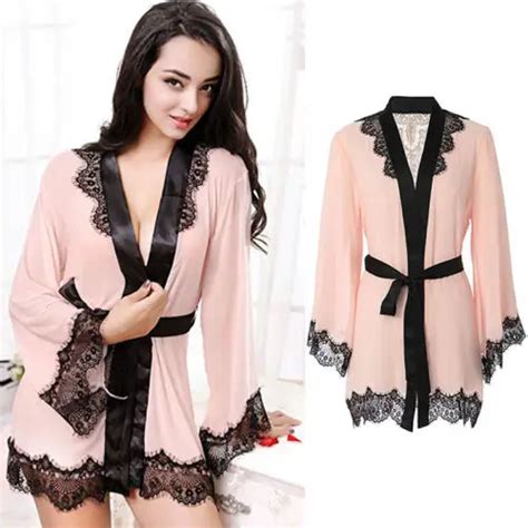 Summer Womens Lady Sexy Lace Bathrobe Dress Sleepwear Lady Sheer Lace