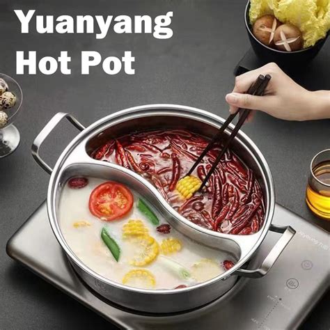 SUS304 Stainless Steel Seamless Double Flavor Hot Pot With Lid Periuk Masak Kuah Sup Stimbot